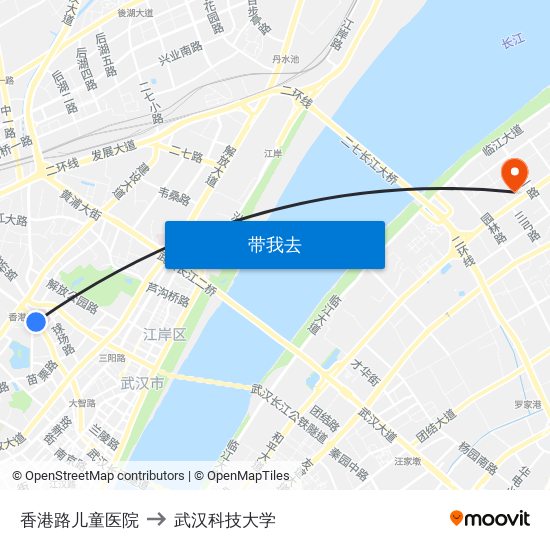 香港路儿童医院 to 武汉科技大学 map