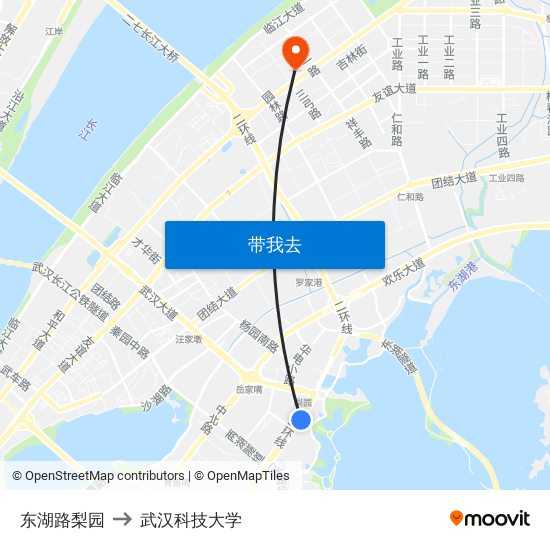 东湖路梨园 to 武汉科技大学 map