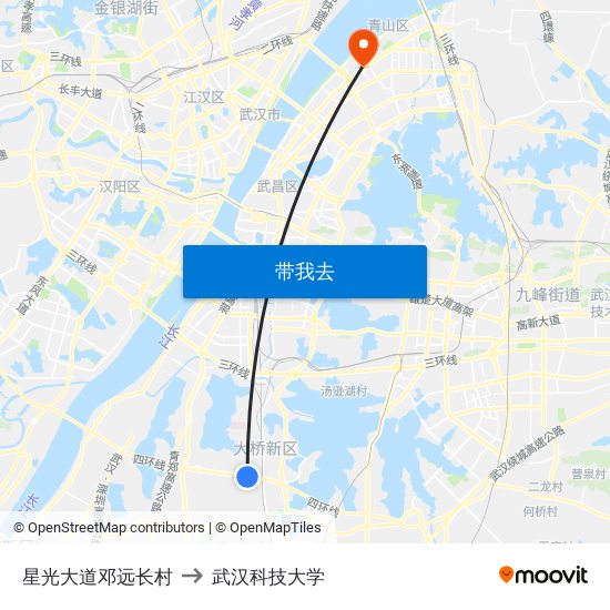 星光大道邓远长村 to 武汉科技大学 map