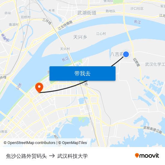 焦沙公路外贸码头 to 武汉科技大学 map