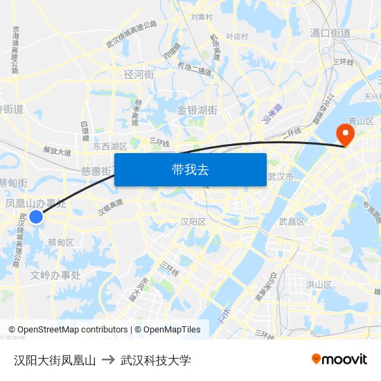 汉阳大街凤凰山 to 武汉科技大学 map