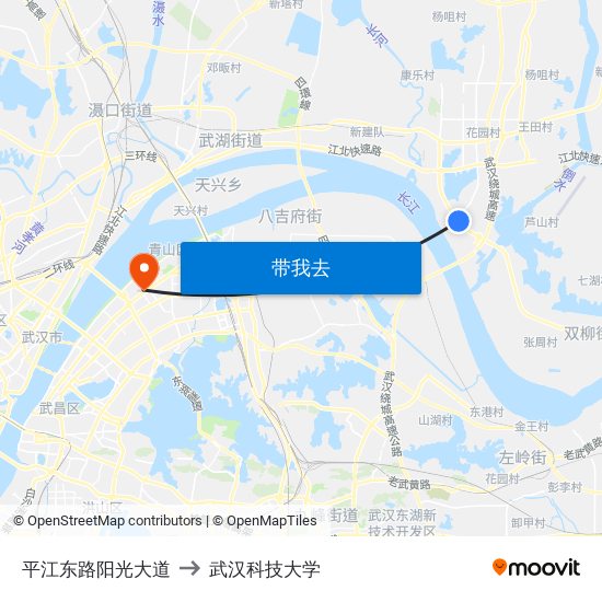 平江东路阳光大道 to 武汉科技大学 map