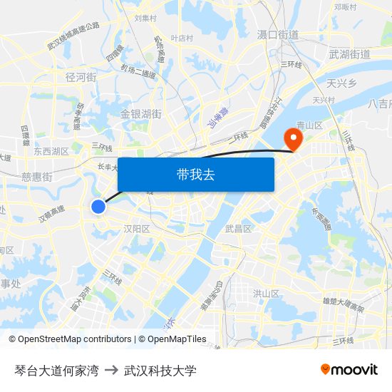 琴台大道何家湾 to 武汉科技大学 map