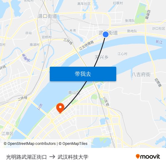 光明路武湖正街口 to 武汉科技大学 map