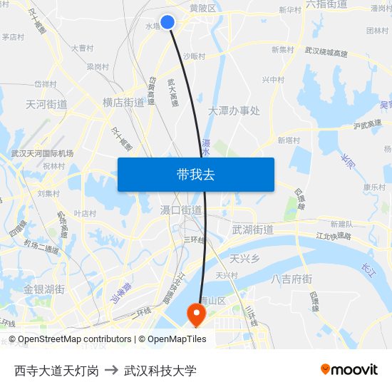 西寺大道天灯岗 to 武汉科技大学 map