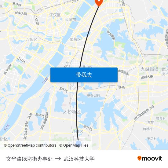 文华路纸坊街办事处 to 武汉科技大学 map