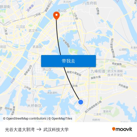 光谷大道大郭湾 to 武汉科技大学 map