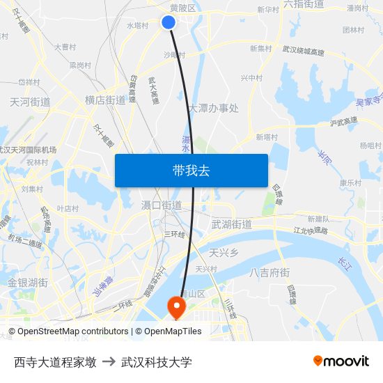 西寺大道程家墩 to 武汉科技大学 map