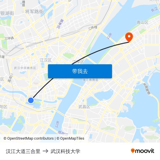 汉江大道三合里 to 武汉科技大学 map