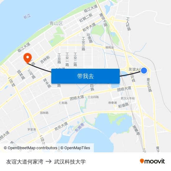 友谊大道何家湾 to 武汉科技大学 map