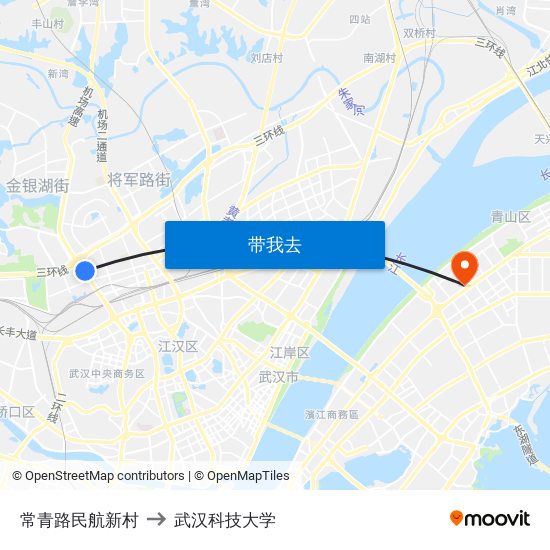 常青路民航新村 to 武汉科技大学 map