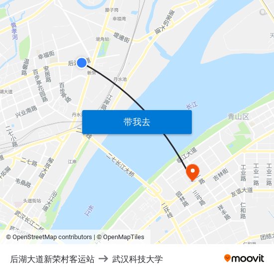 后湖大道新荣村客运站 to 武汉科技大学 map