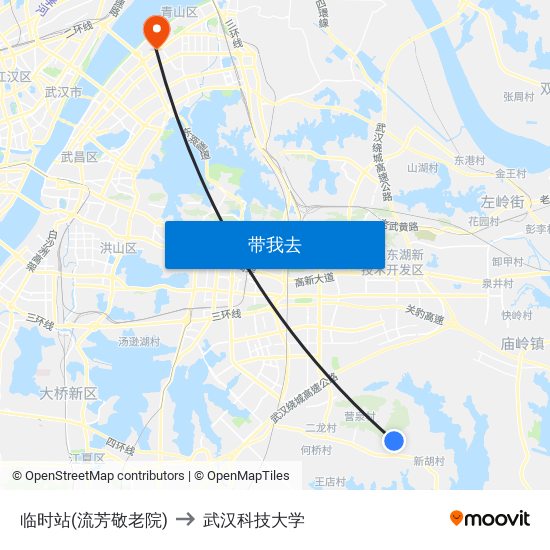 临时站(流芳敬老院) to 武汉科技大学 map
