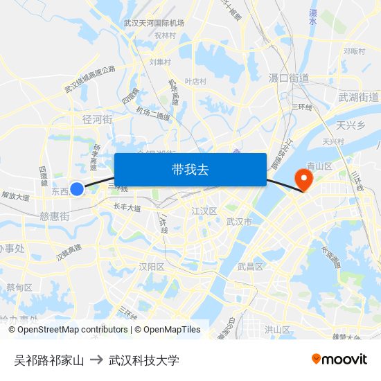 吴祁路祁家山 to 武汉科技大学 map