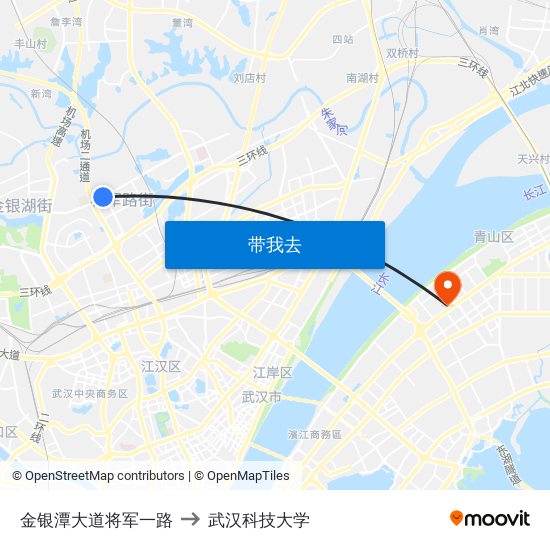金银潭大道将军一路 to 武汉科技大学 map