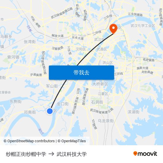 纱帽正街纱帽中学 to 武汉科技大学 map
