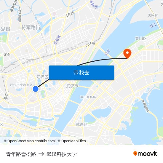 青年路雪松路 to 武汉科技大学 map