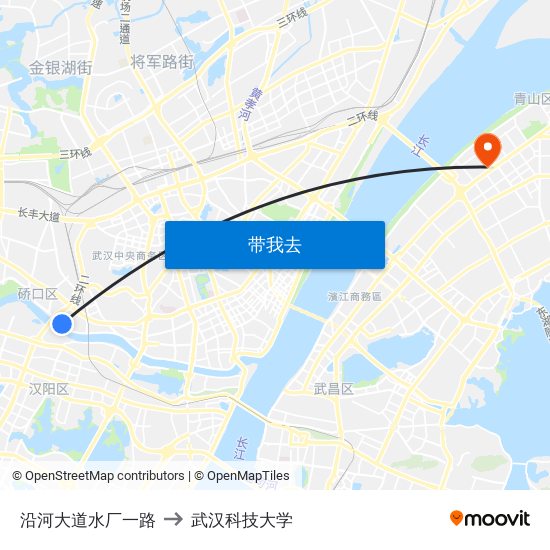 沿河大道水厂一路 to 武汉科技大学 map