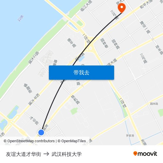 友谊大道才华街 to 武汉科技大学 map