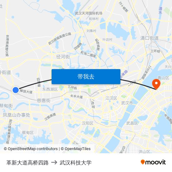 革新大道高桥四路 to 武汉科技大学 map