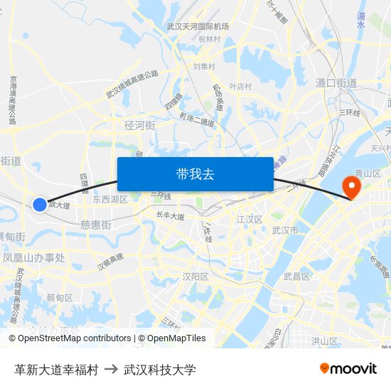 革新大道幸福村 to 武汉科技大学 map