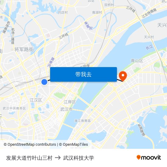 发展大道竹叶山三村 to 武汉科技大学 map