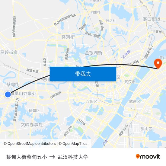 蔡甸大街蔡甸五小 to 武汉科技大学 map
