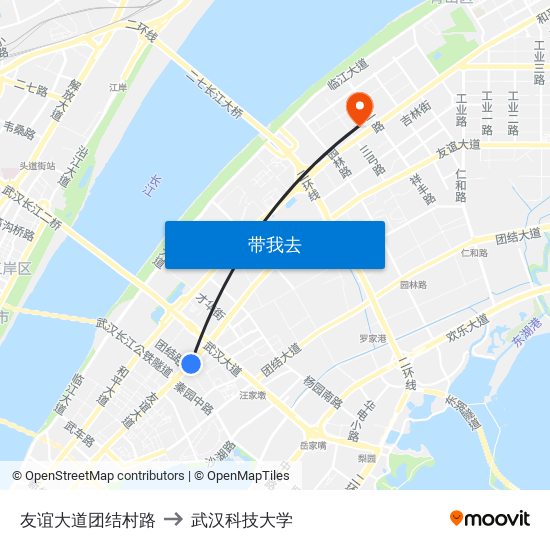 友谊大道团结村路 to 武汉科技大学 map
