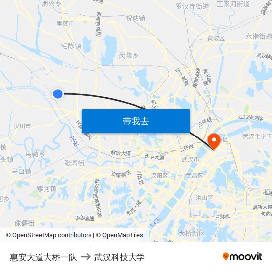 惠安大道大桥一队 to 武汉科技大学 map