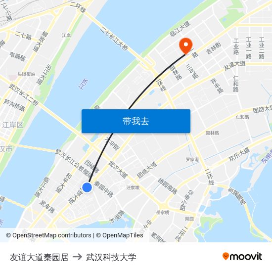 友谊大道秦园居 to 武汉科技大学 map