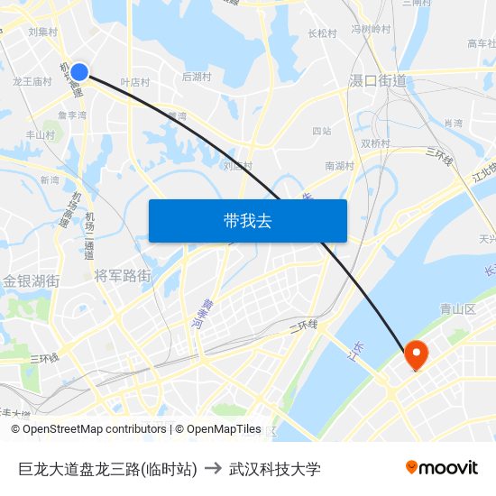 巨龙大道盘龙三路(临时站) to 武汉科技大学 map