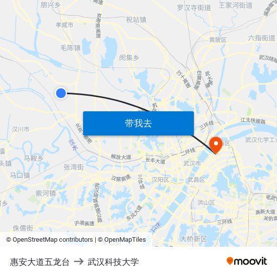 惠安大道五龙台 to 武汉科技大学 map