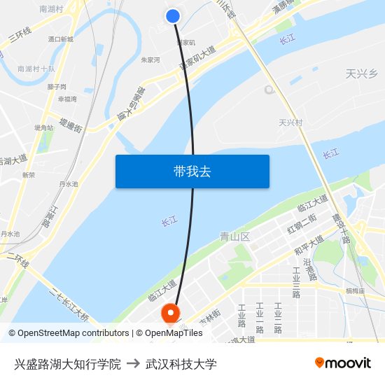 兴盛路湖大知行学院 to 武汉科技大学 map