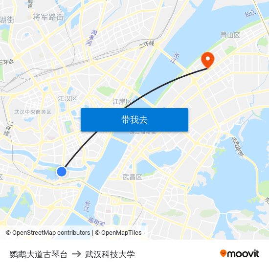 鹦鹉大道古琴台 to 武汉科技大学 map