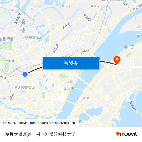 发展大道复兴二村 to 武汉科技大学 map