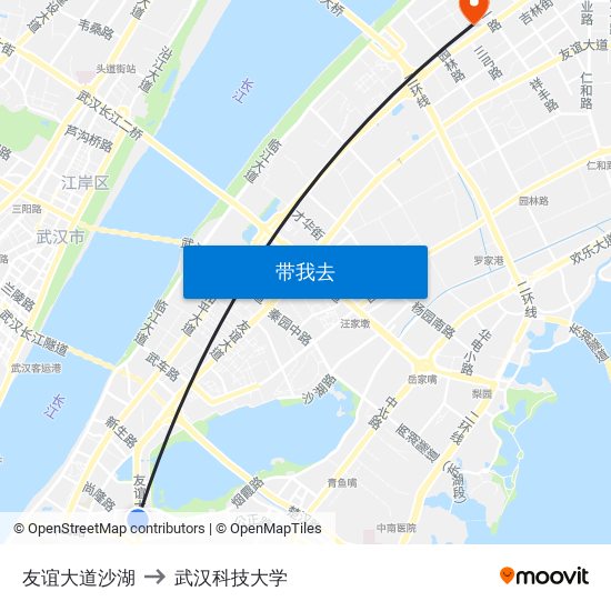 友谊大道沙湖 to 武汉科技大学 map
