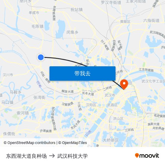 东西湖大道良种场 to 武汉科技大学 map