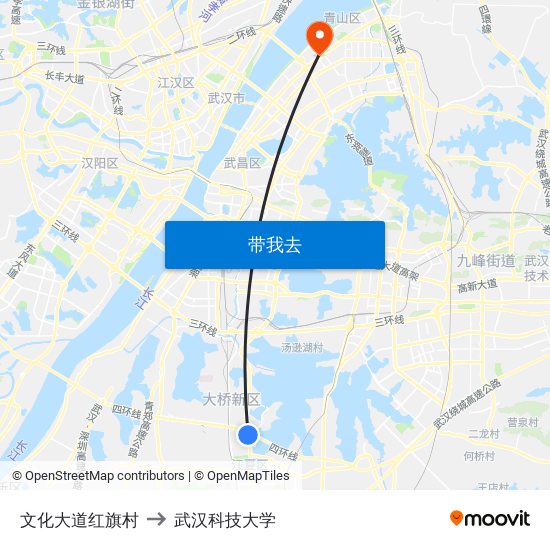 文化大道红旗村 to 武汉科技大学 map