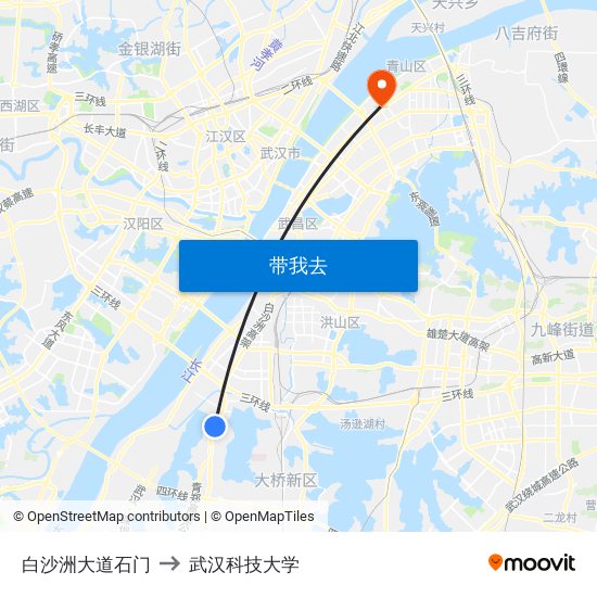 白沙洲大道石门 to 武汉科技大学 map