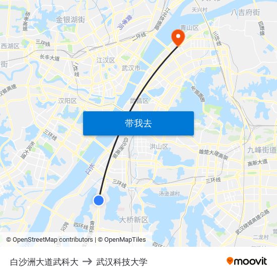 白沙洲大道武科大 to 武汉科技大学 map