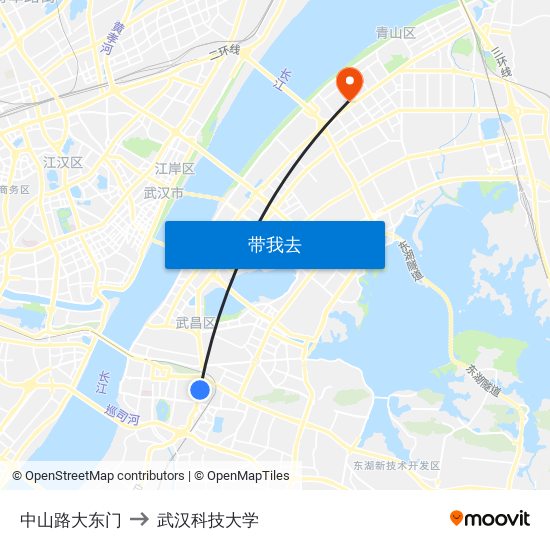 中山路大东门 to 武汉科技大学 map