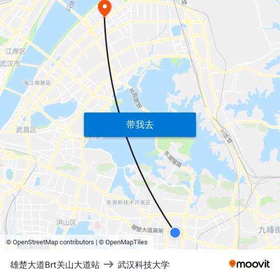 雄楚大道Brt关山大道站 to 武汉科技大学 map