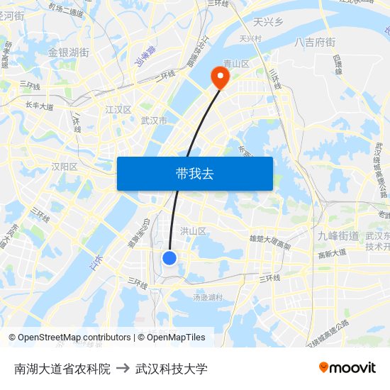 南湖大道省农科院 to 武汉科技大学 map