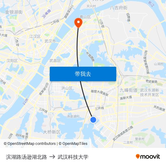 滨湖路汤逊湖北路 to 武汉科技大学 map