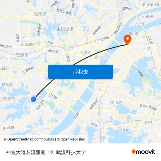 神龙大道名流雅阁 to 武汉科技大学 map