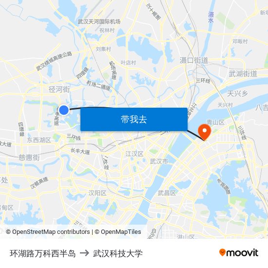 环湖路万科西半岛 to 武汉科技大学 map