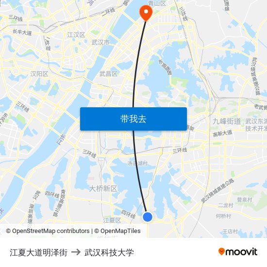 江夏大道明泽街 to 武汉科技大学 map