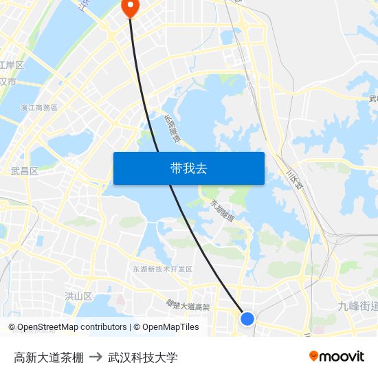 高新大道茶棚 to 武汉科技大学 map