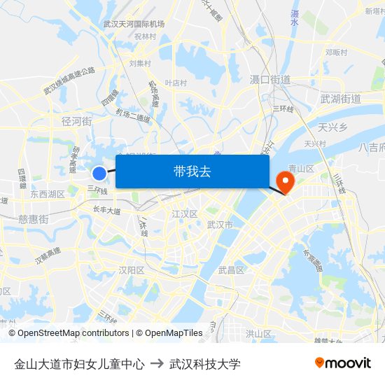 金山大道市妇女儿童中心 to 武汉科技大学 map