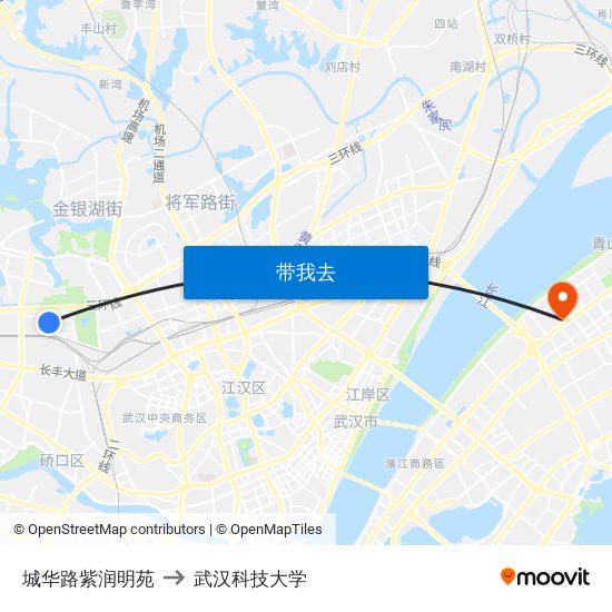 城华路紫润明苑 to 武汉科技大学 map